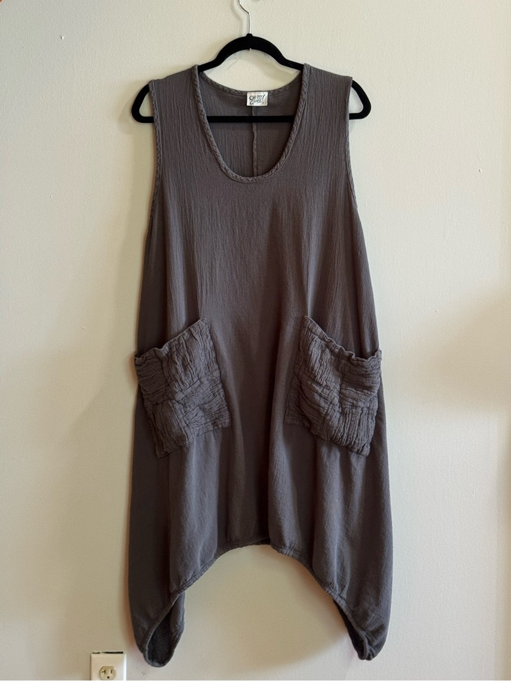 Oh My Gauze! 100% Cotton Bubble Hem Tunic Dress OS Taupe Lagenlook